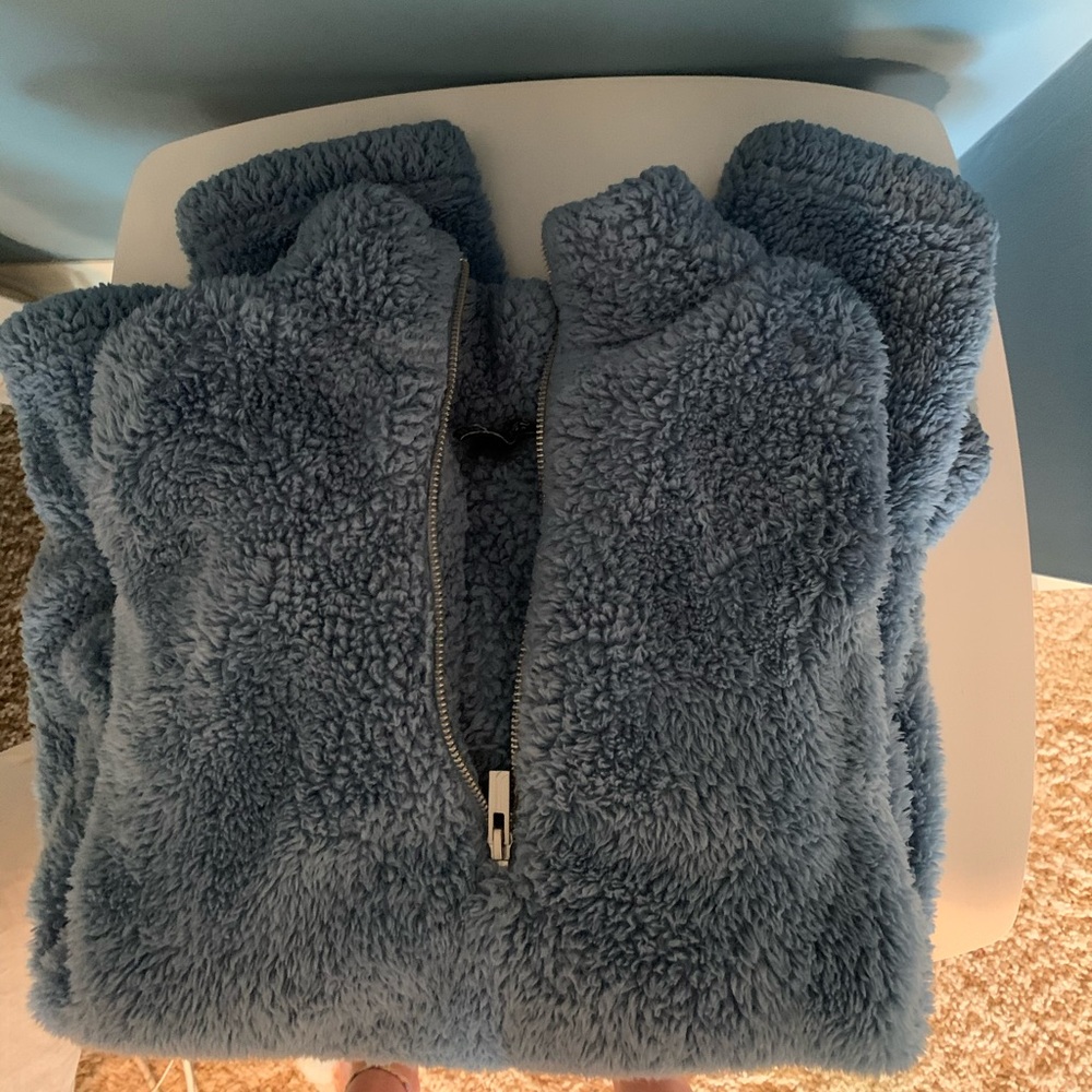 women’s blue fluffy quarter zip